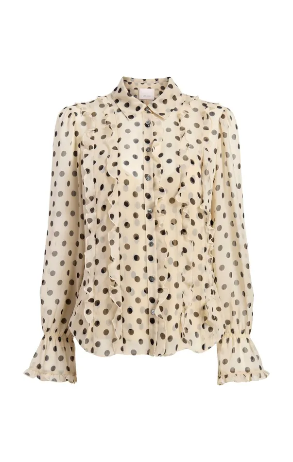 Women Long Sleeve Tops Cinq Sept Estelle Top Polka Dot Gardeniablack