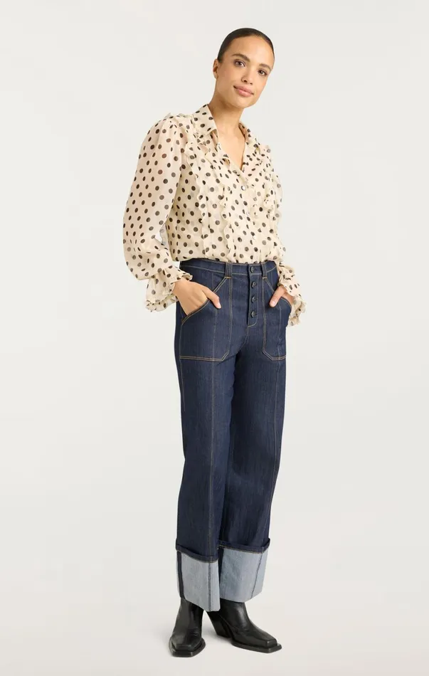 Women Long Sleeve Tops Cinq Sept Estelle Top Polka Dot Gardeniablack