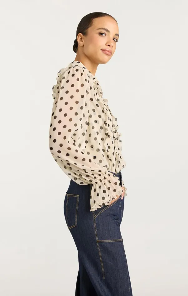 Women Long Sleeve Tops Cinq Sept Estelle Top Polka Dot Gardeniablack
