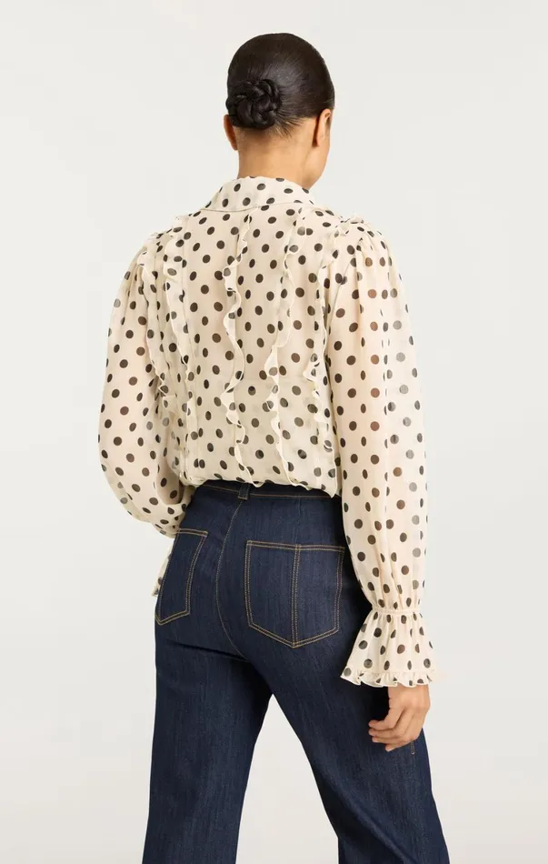 Women Long Sleeve Tops Cinq Sept Estelle Top Polka Dot Gardeniablack