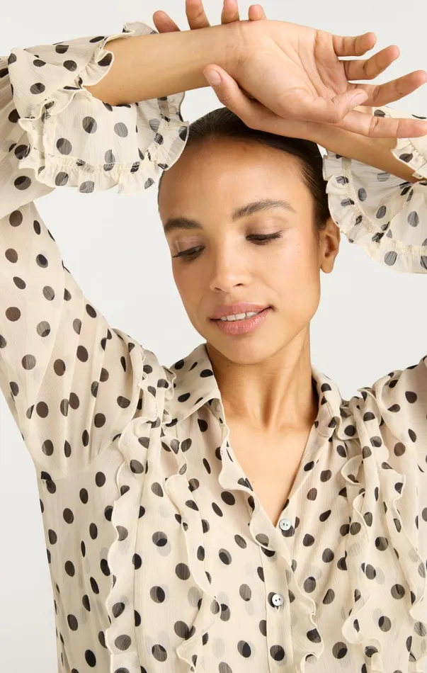 Women Long Sleeve Tops Cinq Sept Estelle Top Polka Dot Gardeniablack