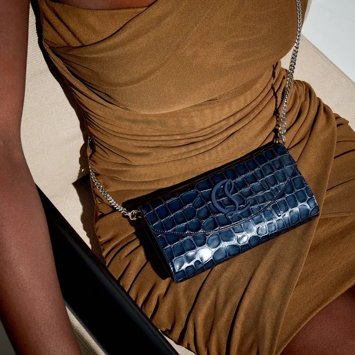 Women Loubi54 Wallet On Chain 8211 Alligator Embossed Calf Leather 8211 Denim Christian Louboutin Shoulder Bags Women Loubi54 Wallet On Chain 8211 Alligator Embossed Calf Leather 8211 Denim Christian Louboutin Shoulder Bags