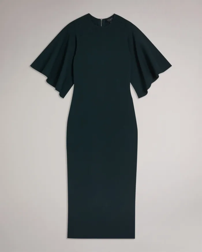 Women LOUNIA 8211 Fluted Sleeve Knitted Bodycon Midi Dress Dark Green Ted Baker Dresses Women LOUNIA 8211 Fluted Sleeve Knitted Bodycon Midi Dress Dark Green Ted Baker Dresses