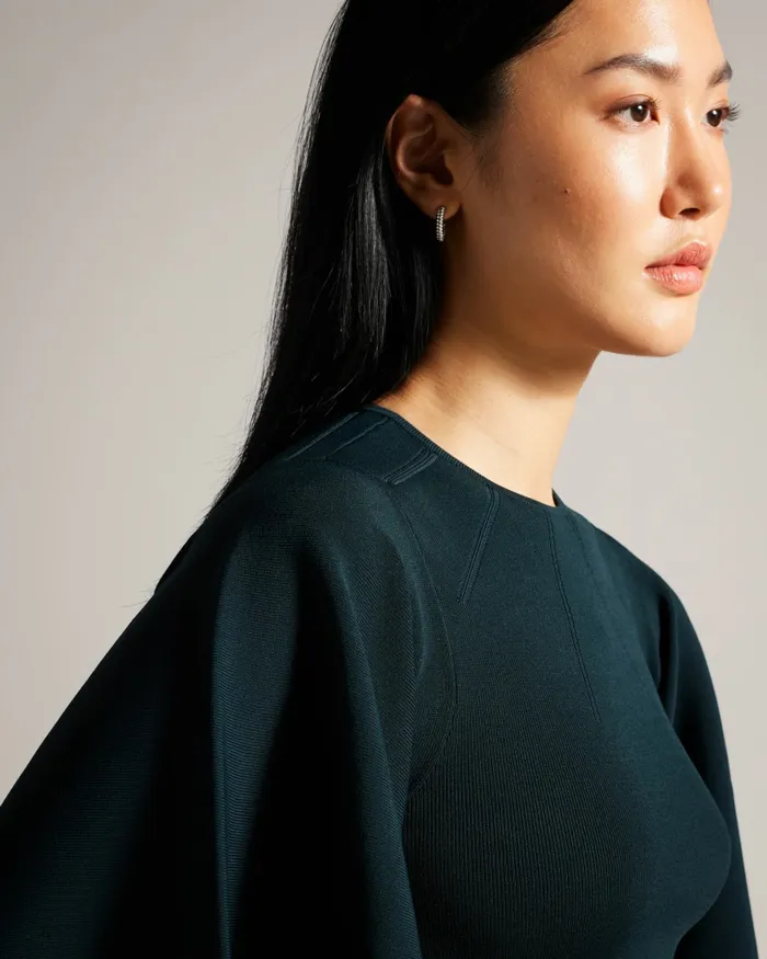 Women LOUNIA 8211 Fluted Sleeve Knitted Bodycon Midi Dress Dark Green Ted Baker Dresses