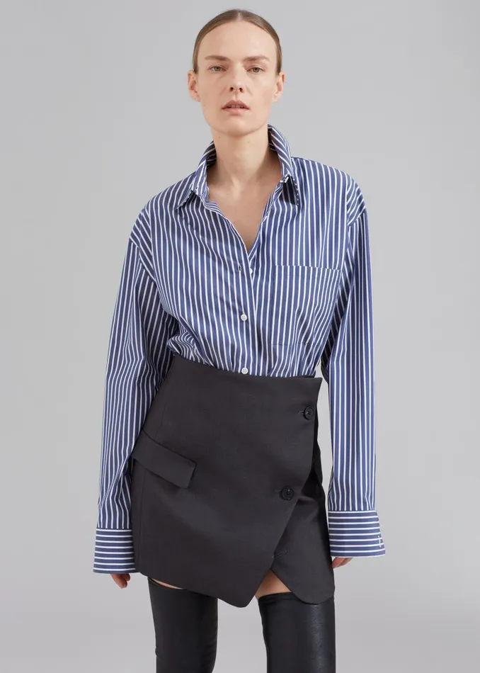 Women Lui Thin Stripe Shirt 8211 Navy Stripe The Frankie Shop Tops