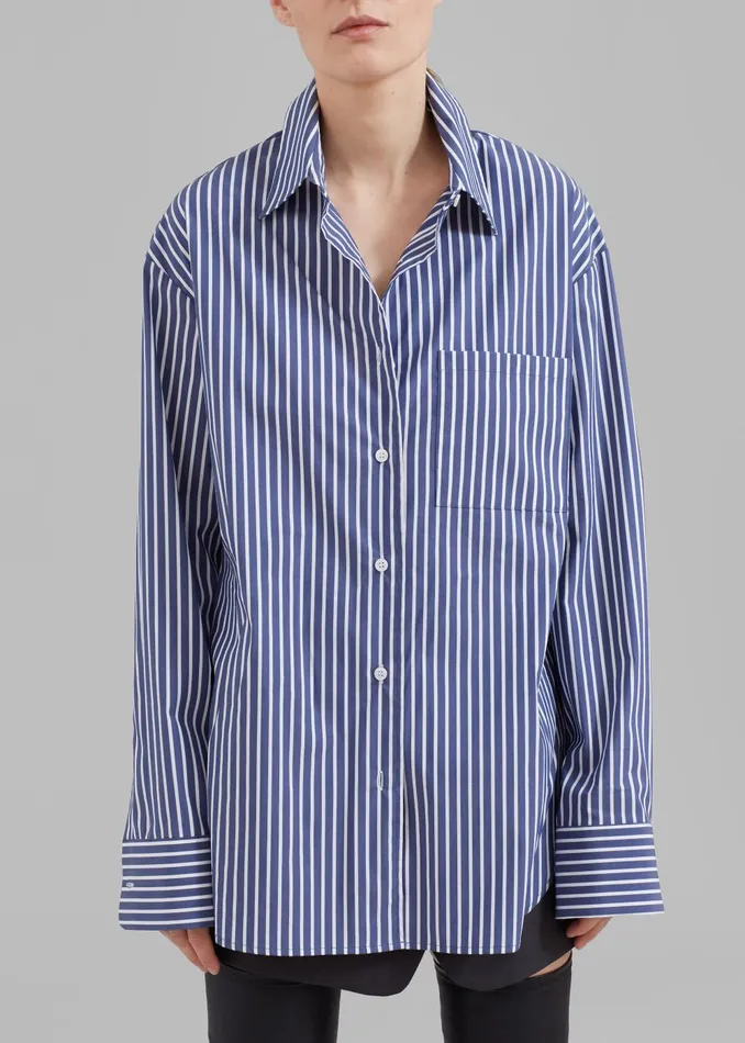 Women Lui Thin Stripe Shirt 8211 Navy Stripe The Frankie Shop Tops