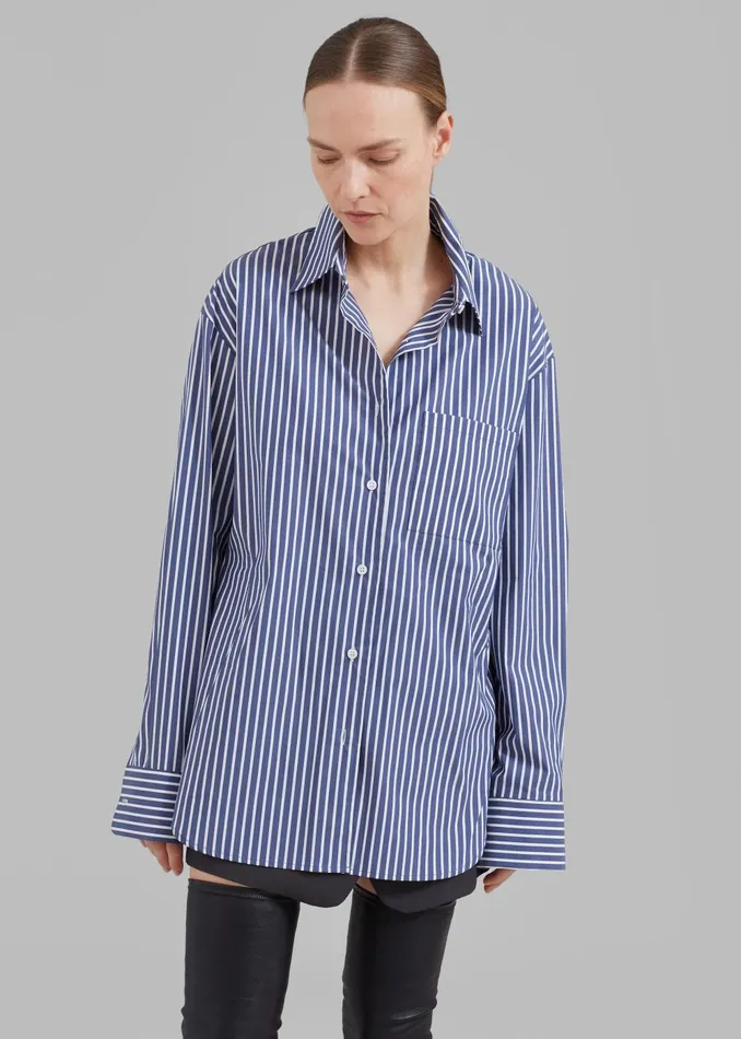 Women Lui Thin Stripe Shirt 8211 Navy Stripe The Frankie Shop Tops