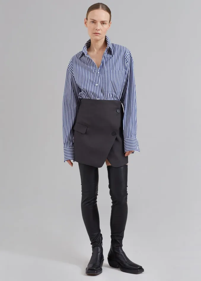 Women Lui Thin Stripe Shirt 8211 Navy Stripe The Frankie Shop Tops