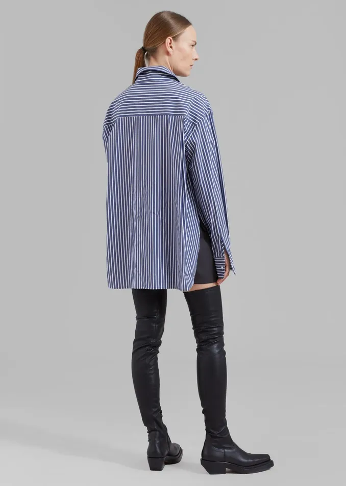 Women Lui Thin Stripe Shirt 8211 Navy Stripe The Frankie Shop Tops