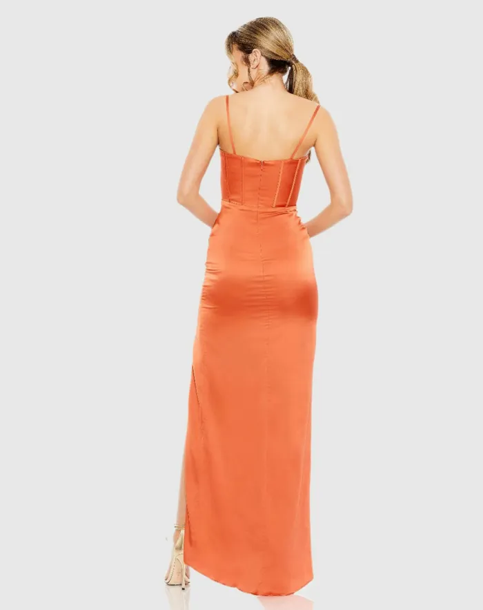 Women Mac Duggal Bustier Side Ruched Bodycon Gown Burnt Orange Evening Gowns Women Mac Duggal Bustier Side Ruched Bodycon Gown Burnt Orange Evening Gowns