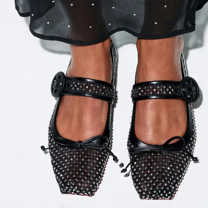 Women Mamastrapitina Ballerinas 8211 Strass Mesh And Nappa Leather 8211 Black Christian Louboutin Flats and Loafers Women Mamastrapitina Ballerinas 8211 Strass Mesh And Nappa Leather 8211 Black Christian Louboutin Flats and Loafers