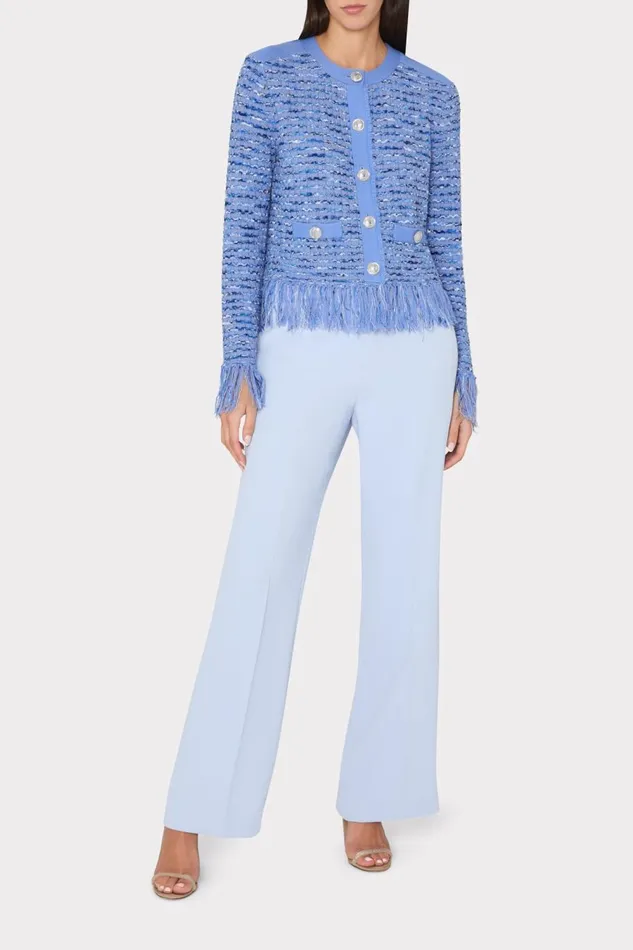 Women Matching Sets Milly Fringe Trim Cardigan Blue