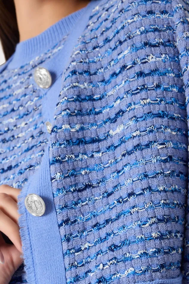 Women Matching Sets Milly Fringe Trim Cardigan Blue