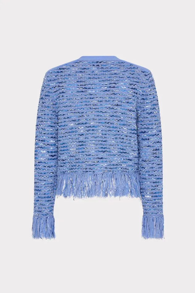 Women Matching Sets Milly Fringe Trim Cardigan Blue