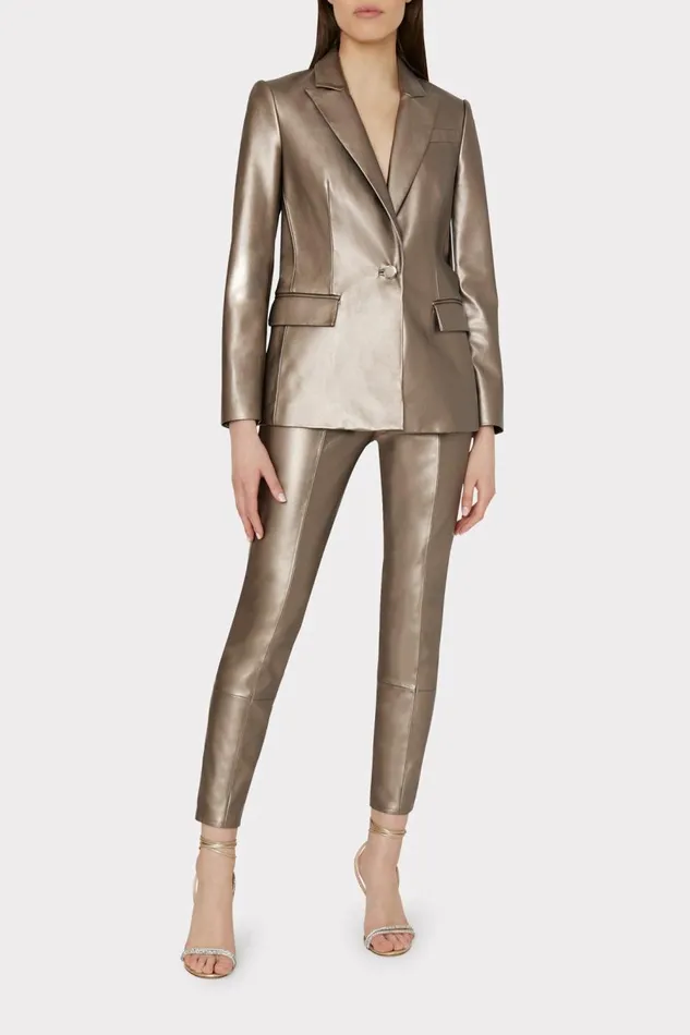 Women Matching Sets Milly Rue Vegan Leather Pants Silver Women Matching Sets Milly Rue Vegan Leather Pants Silver