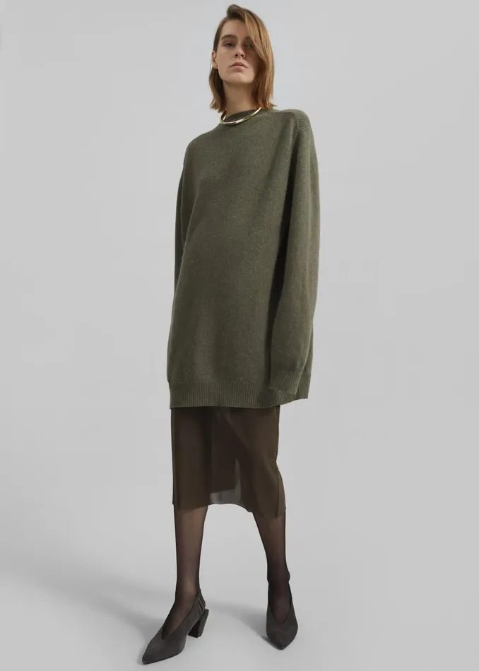 Women Maxine Knit Sweater Dress 8211 Khaki The Frankie Shop Knitwear