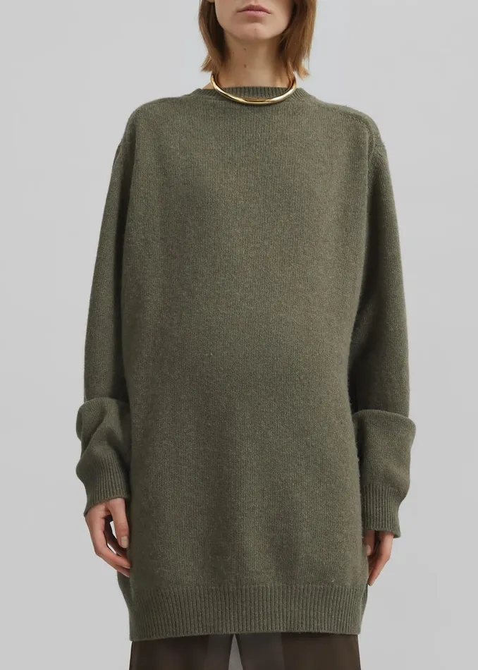 Women Maxine Knit Sweater Dress 8211 Khaki The Frankie Shop Knitwear
