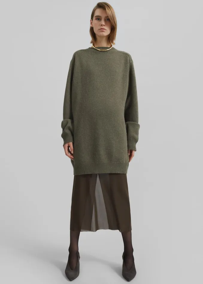 Women Maxine Knit Sweater Dress 8211 Khaki The Frankie Shop Knitwear
