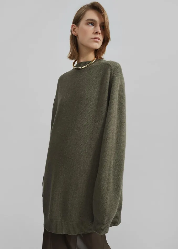 Women Maxine Knit Sweater Dress 8211 Khaki The Frankie Shop Knitwear