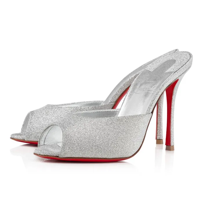 Women Me Dolly 100 Mm Mules 8211 Glittered Calf Leather 8211 Silver Christian Louboutin Mules Women Me Dolly 100 Mm Mules 8211 Glittered Calf Leather 8211 Silver Christian Louboutin Mules