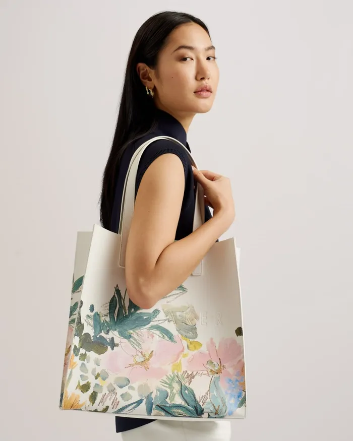 Women MEAICON 8211 Floral Print Large Icon Bag Cream Ted Baker Tote Bags