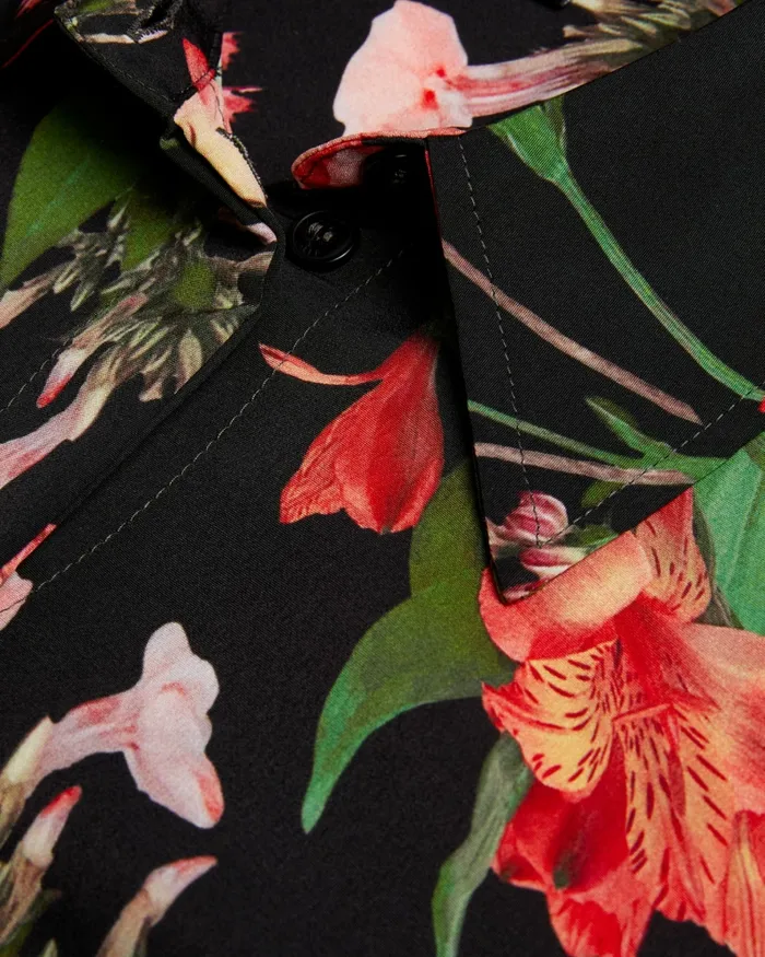 Women MEGGHA 8211 Floral Satin Shirt With Exposed Seams Black Ted Baker Tops and Blouses