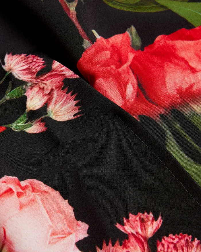 Women MEGGHA 8211 Floral Satin Shirt With Exposed Seams Black Ted Baker Tops and Blouses