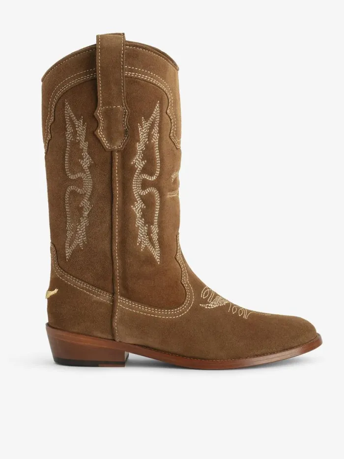 WomenMen Zadig and Voltaire Boots Suede Western Tex Boots Cognac