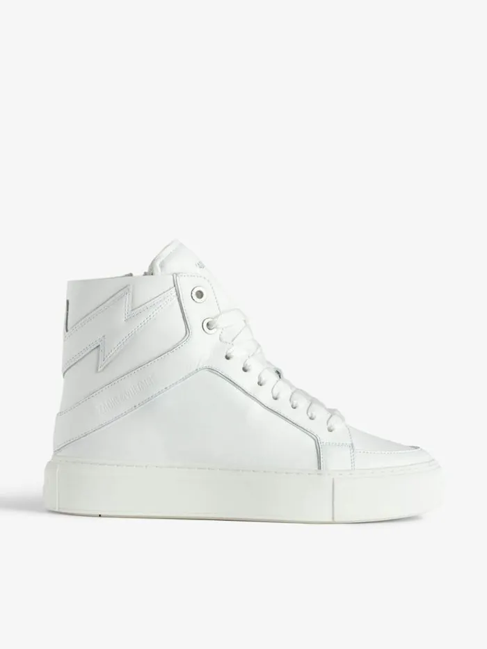 WomenMen Zadig and Voltaire Sneakers ZV1747 High Flash HighTop Platform Sneakers White