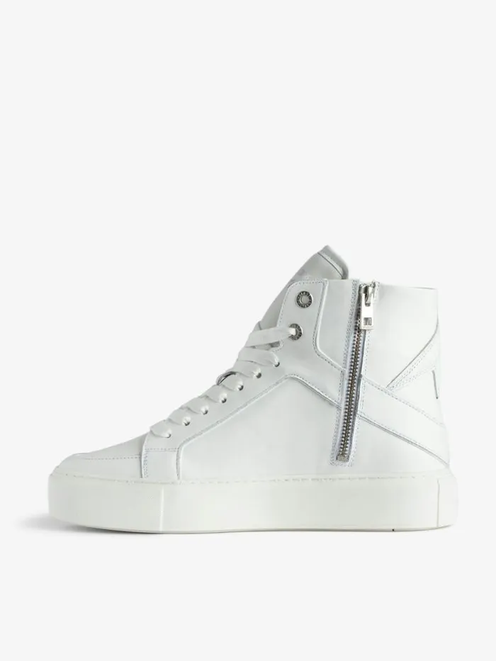 WomenMen Zadig and Voltaire Sneakers ZV1747 High Flash HighTop Platform Sneakers White