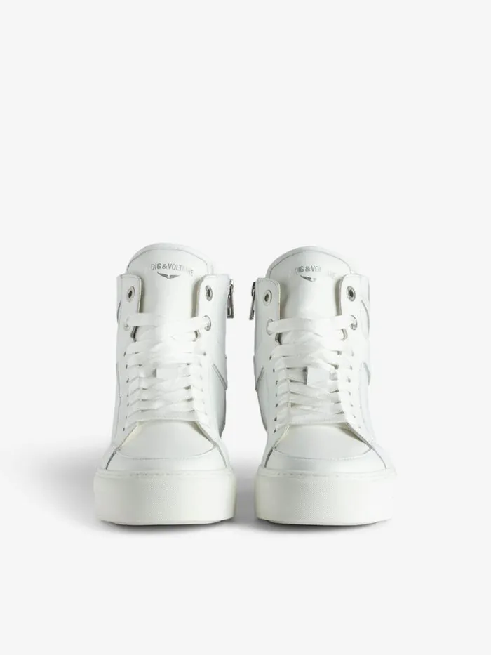 WomenMen Zadig and Voltaire Sneakers ZV1747 High Flash HighTop Platform Sneakers White