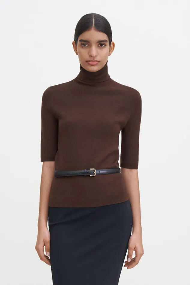 Women Merino Elbow Sleeve Top Mocha Filippa K Knitwear