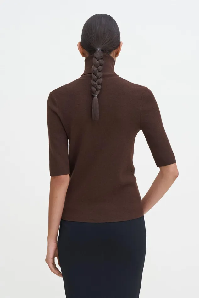 Women Merino Elbow Sleeve Top Mocha Filippa K Knitwear