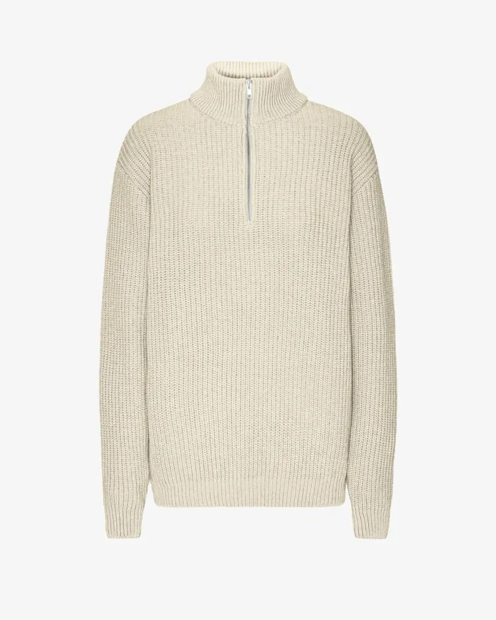 Women Merino Quarter Zip Ivory White Colorful Standard Knit Sweaters