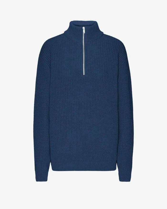 Women Merino Quarter Zip Marine Blue Colorful Standard Knit Sweaters