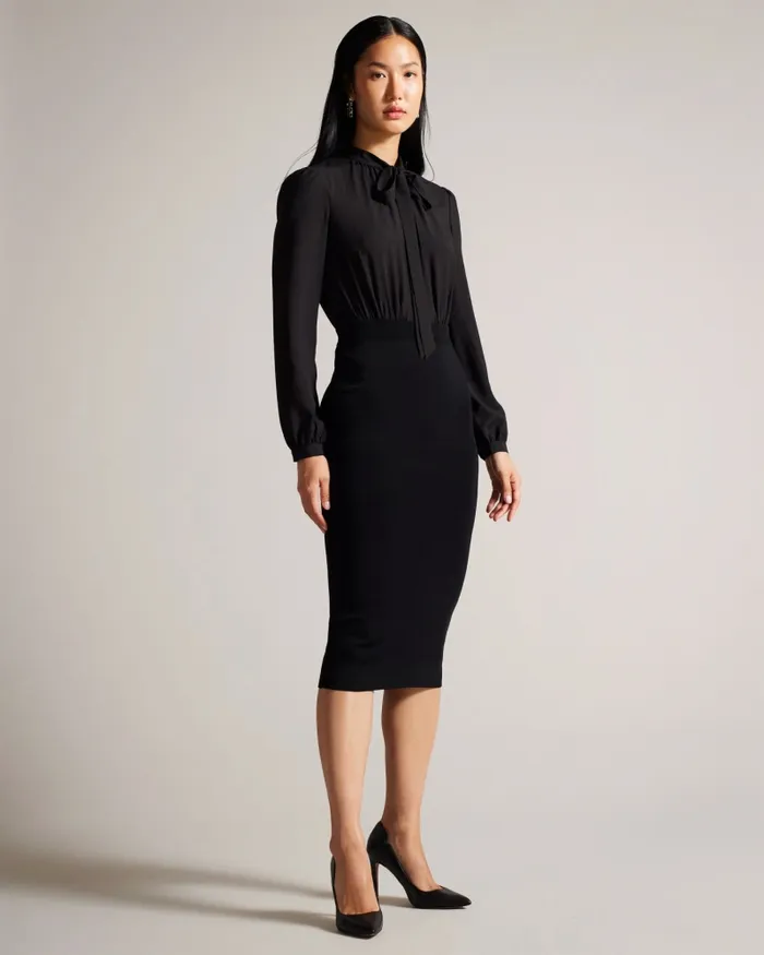 Women MERSEA 8211 Midi Pencil Dress With Knit Skirt Black Ted Baker Dresses Women MERSEA 8211 Midi Pencil Dress With Knit Skirt Black Ted Baker Dresses