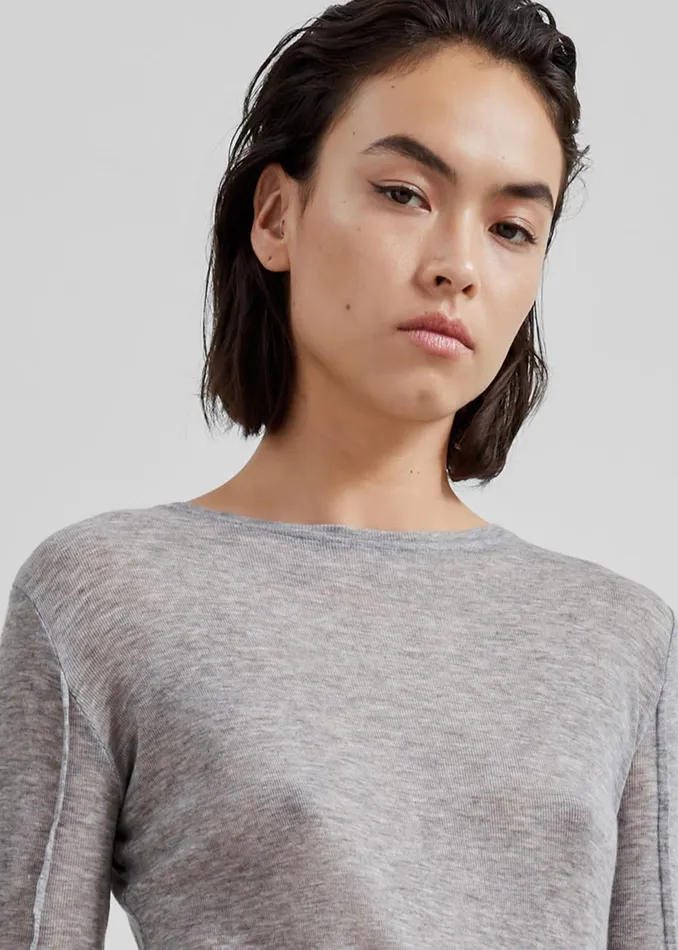 Women Mesa Sheer Long Sleeve Tee 8211 Grey The Frankie Shop Tops