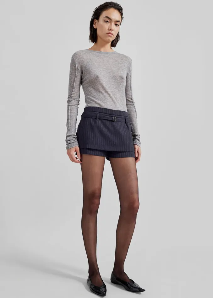 Women Mesa Sheer Long Sleeve Tee 8211 Grey The Frankie Shop Tops