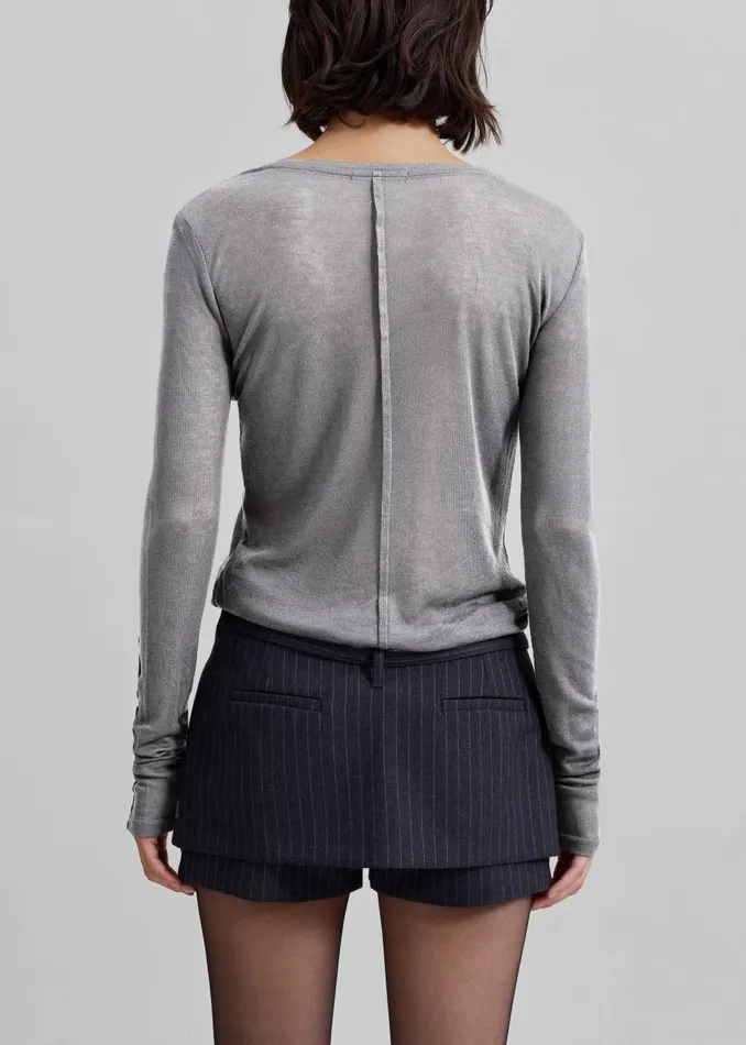 Women Mesa Sheer Long Sleeve Tee 8211 Grey The Frankie Shop Tops