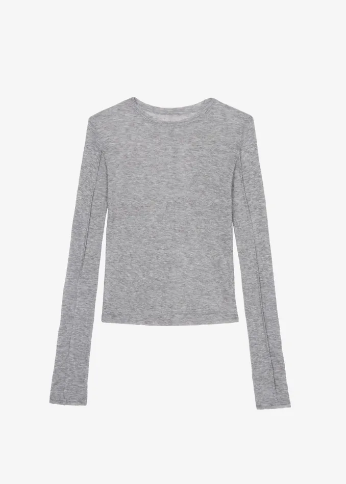 Women Mesa Sheer Long Sleeve Tee 8211 Grey The Frankie Shop Tops