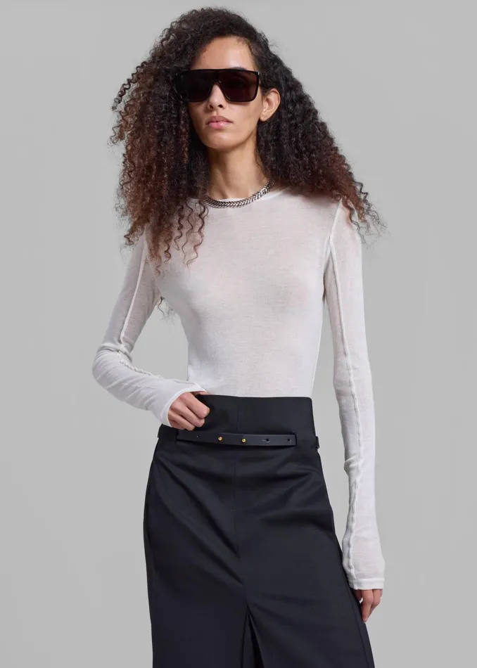 Women Mesa Sheer Long Sleeve Tee 8211 White The Frankie Shop Tops