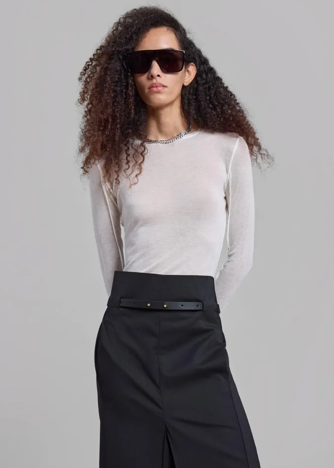 Women Mesa Sheer Long Sleeve Tee 8211 White The Frankie Shop Tops