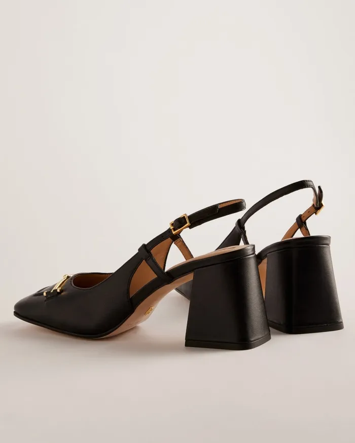 Women MEYA 8211 Leather Slingback Block Heel Shoes Black Ted Baker Heels