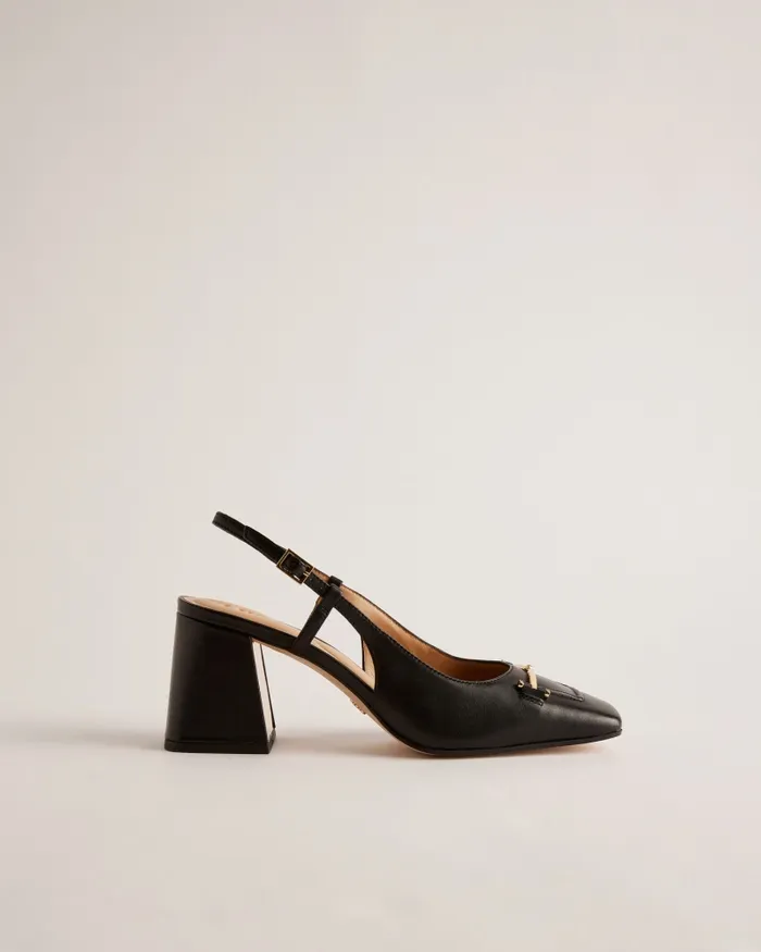 Women MEYA 8211 Leather Slingback Block Heel Shoes Black Ted Baker Heels