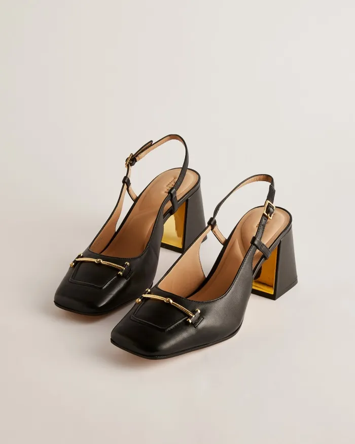 Women MEYA 8211 Leather Slingback Block Heel Shoes Black Ted Baker Heels