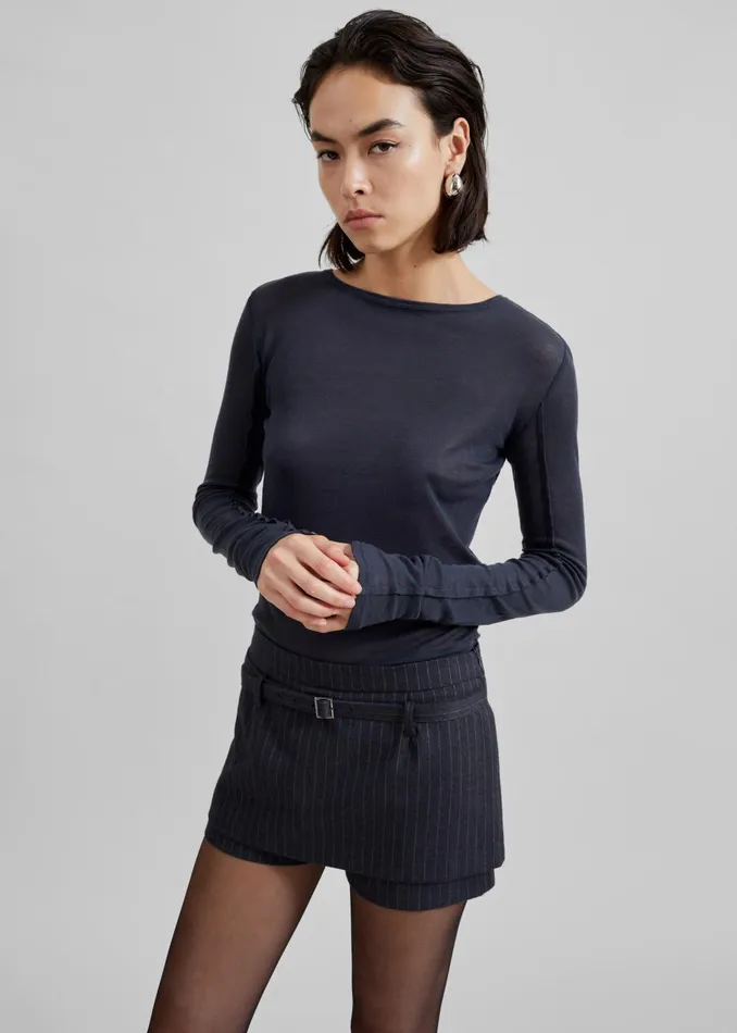 Women Micka Belted Skort 8211 CharcoalWhite Pinstripe The Frankie Shop Bottoms