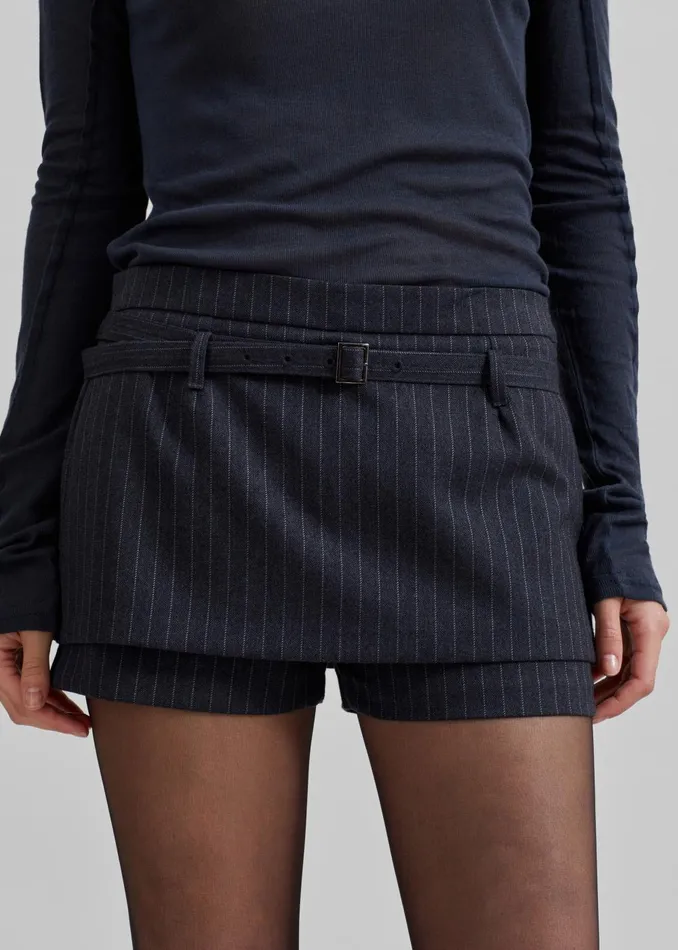 Women Micka Belted Skort 8211 CharcoalWhite Pinstripe The Frankie Shop Bottoms