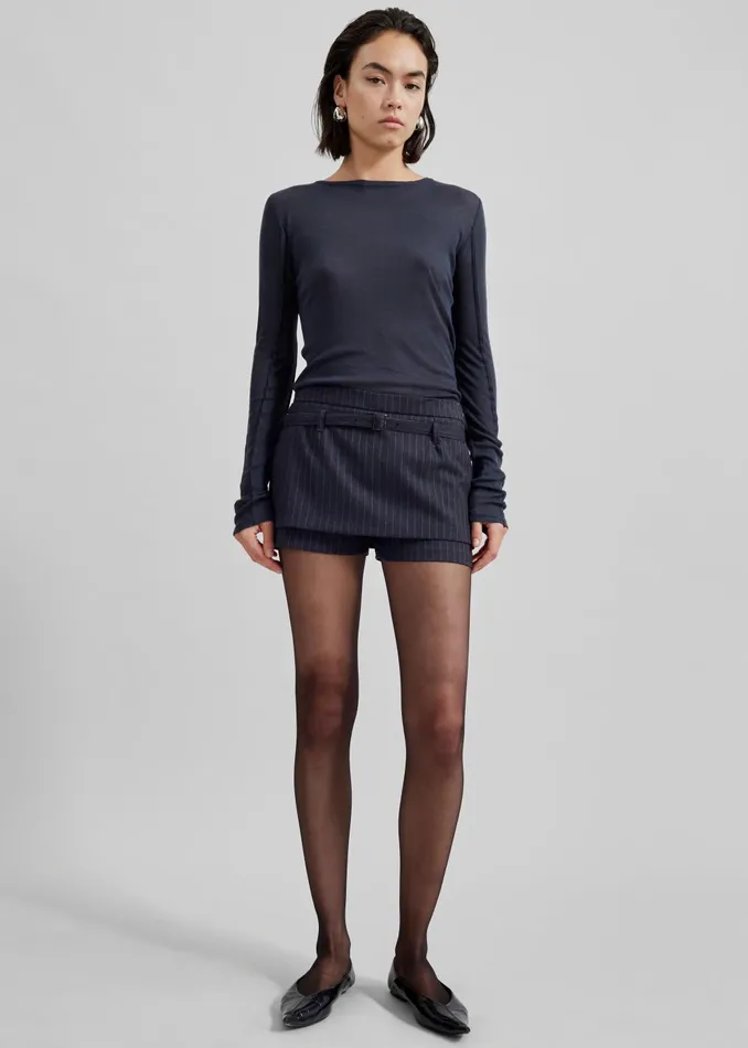 Women Micka Belted Skort 8211 CharcoalWhite Pinstripe The Frankie Shop Bottoms