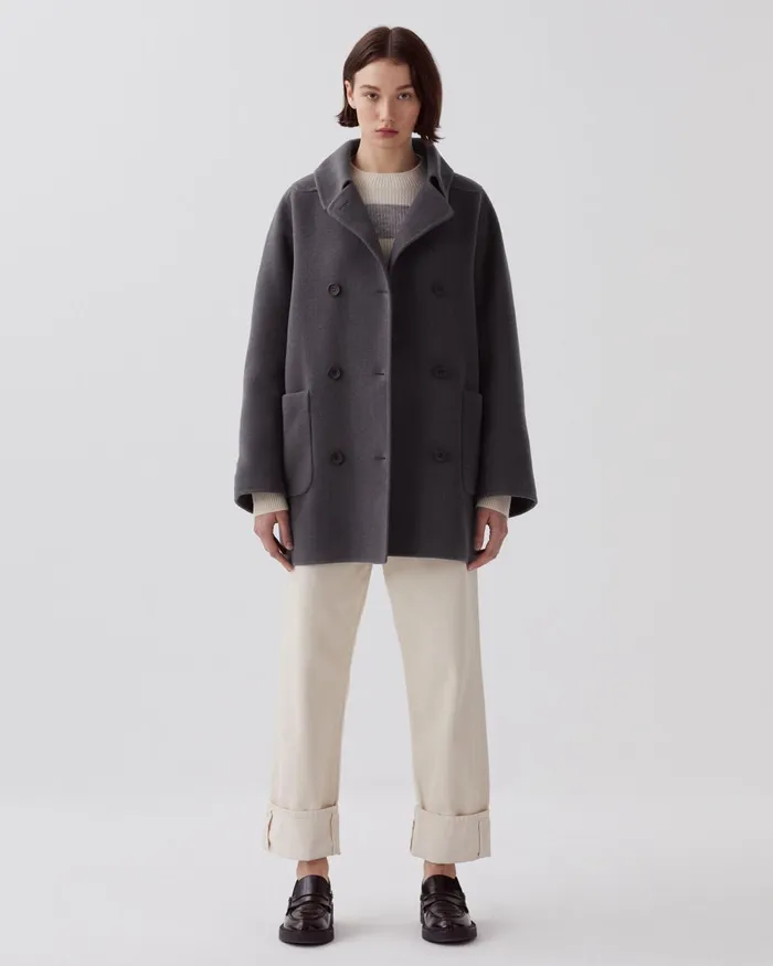 Women MidLength Double Face Coat Gray Comptoir Des Cotonniers Coats and Jackets