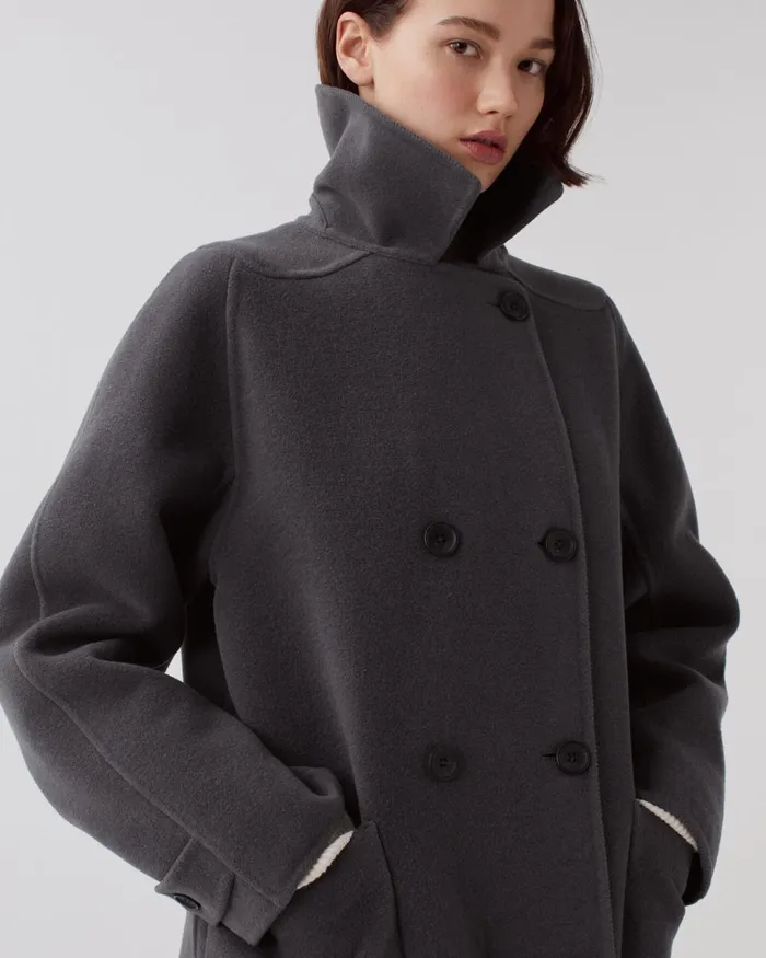 Women MidLength Double Face Coat Gray Comptoir Des Cotonniers Coats and Jackets